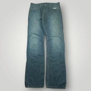 Levi's 514 Jeans Mens 32x32 Low Rise Straight Distressed Whiskered Dark Wash